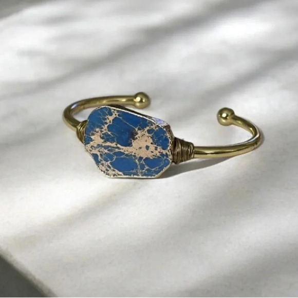 Blue Jasper Sea Sediment Cuff Bracelet - Picture 1 of 6